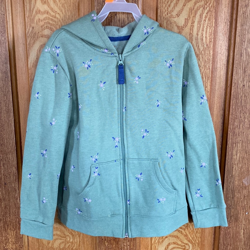 Green floral zip up hoodie size 7/8 by Cat and Jack. Worn twice.